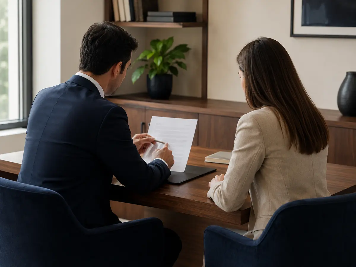 Hukuki görüşme için hazırlanmış modern ofis ortamı