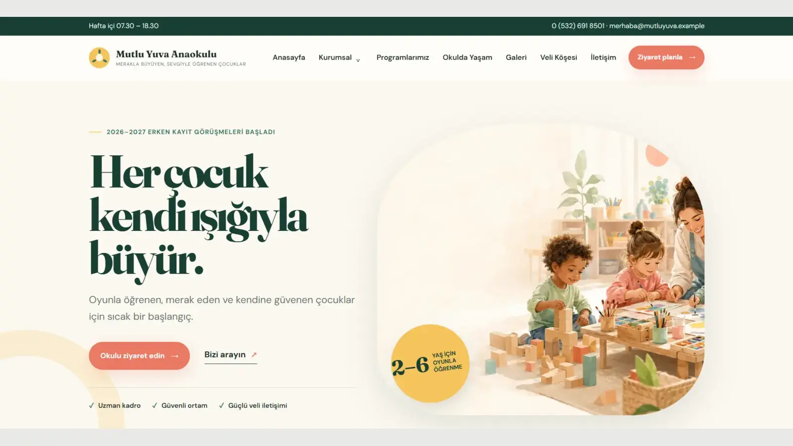 Anaokulu Özel hazır web tasarımı ekran görüntüsü
