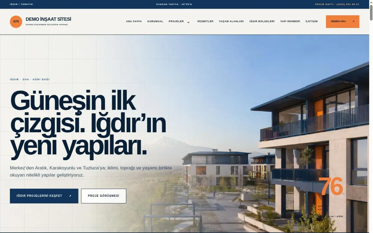 İnşaat Web Sitesi Tasarımı Demo Web Site — İlmon ekran görüntüsü